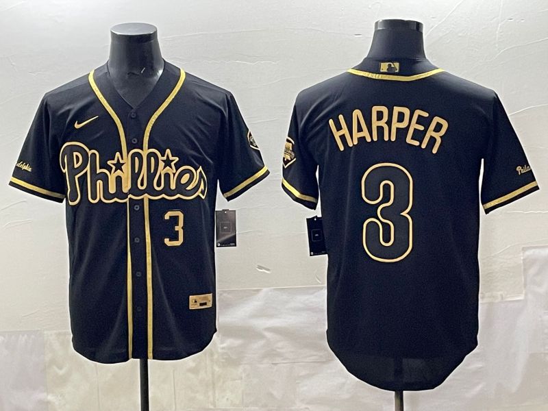 Men 2025 Philadelphia Phillies #3 Harper Black Gold Throwback Nike MLB Jersey style 002->philadelphia phillies->MLB Jersey